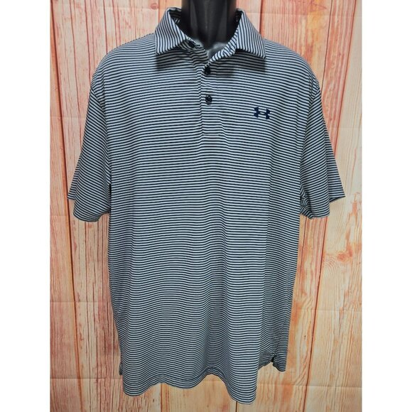 Under Armour Mens Loose Fit Polo Large Heatgear Blue/Gray - Picture 1 of 8